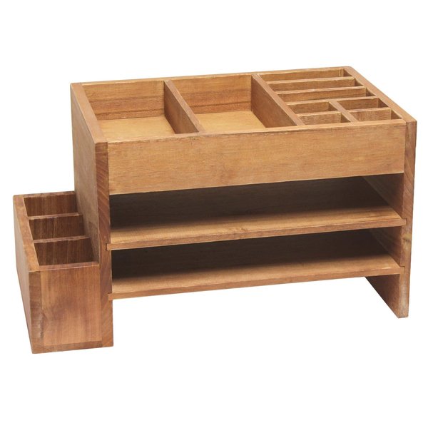 Elegant Designs Home Office Tiered Desk Organizer with Storage Cubbies and Letter Tray, Natural Wood HG1021-NWD
